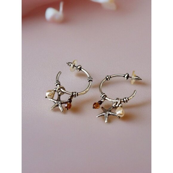 Brighton Nantucket Post Style Hoop Earrings Silver Plated - Picture 2 of 5